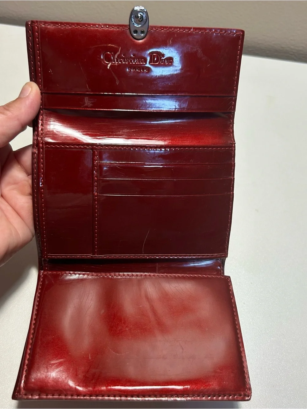 Christian Dior Vintage Wallet Red Patent Leather authentic